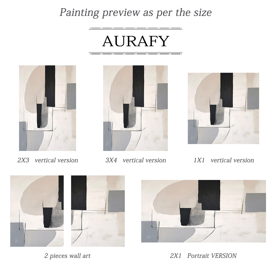 Modern Abstract Beige Gray Wall Art Minimalist Living Room Decor - AURA175