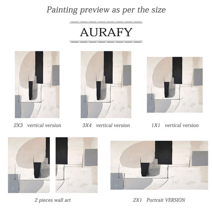 Modern Abstract Beige Gray Wall Art Minimalist Living Room Decor - AURA175
