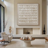 Beige Abstract Art High-Relief Plaster Tactile Grid Hand-Applied Irregular Edges Modern Organic AURA604