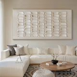Beige Abstract Art High-Relief Plaster Tactile Grid Hand-Applied Irregular Edges Modern Organic AURA604