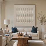 Abstract Beige Plaster Art Modern Minimalist Structured Grid High-Relief Tactile Wabi-Sabi Sculpted Decor AURA633