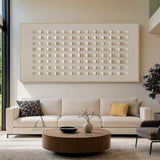 Abstract Beige Plaster Art Modern Minimalist Structured Grid High-Relief Tactile Wabi-Sabi Sculpted Decor AURA633