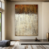 Beige Abstract Art with Tactile Plaster Texture Vertical Drips Weathered Patina Modern Organic AURA505