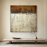 Beige Abstract Art with Tactile Plaster Texture Vertical Drips Weathered Patina Modern Organic AURA505