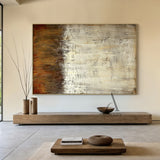 Beige Abstract Art with Tactile Plaster Texture Vertical Drips Weathered Patina Modern Organic AURA505