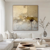 General Abstract Beige Plaster Textured Wabi-Sabi Art with Tactile Surface Paint Drips and Chipped Layers AURA611