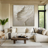 High Relief Plaster Beige Sea Wabi-Sabi Japandi Minimalist Luxe Knife Stroke Sculpted Canvas Wall Art AURA535