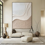 Minimalist Wall Art Plaster Textured Japandi Wabi Sabi Beige High Relief Sculpted Canvas Abstract Artwork AURA539
