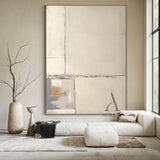 Beige Abstract Art Plaster Textured Japandi Minimalist Handmade Geometric Lines Tactile Canvas AURA490
