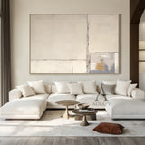 Beige Abstract Art Plaster Textured Japandi Minimalist Handmade Geometric Lines Tactile Canvas AURA490