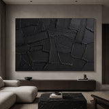 Black 3D Textured Abstract Painting High-Relief Plaster Knife Stroke Minimalist Japandi Wabi Sabi Wall Decor AURA770