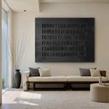 Black Minimalist Abstract Art Embossed Lines Tactile Subtle Worn Surface Monochromatic Piece AURA602