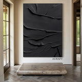 Black Minimalist Textured Wall Art Knife Stroke Sculpted Wabi Sabi Modern Abstract Tactile Plaster Decor AURA537