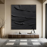Black Minimalist Textured Wall Art Knife Stroke Sculpted Wabi Sabi Modern Abstract Tactile Plaster Decor AURA537