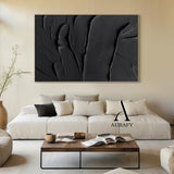 Black Minimalist Textured Wall Art Knife Stroke Sculpted Wabi Sabi Modern Abstract Tactile Plaster Decor AURA537