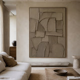 Brown 3D Textured Plaster Wall Art Japandi Wabi Sabi Geometric Sculpted Canvas High Relief Artwork AURA773