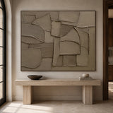 Brown 3D Textured Plaster Wall Art Japandi Wabi Sabi Geometric Sculpted Canvas High Relief Artwork AURA773