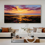 Textured Landscape Oil Painting Brown Red Coastal Sunset Knife Stroke Tactile Modern Canvas Wall Decor AURA747