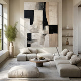 General Abstract Black Beige White Impasto Textured Tactile Surface Minimalist Luxe Artwork AURA484