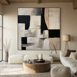 General Abstract Black Beige White Impasto Textured Tactile Surface Minimalist Luxe Artwork AURA484