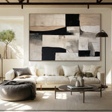 General Abstract Black Beige White Impasto Textured Tactile Surface Minimalist Luxe Artwork AURA484