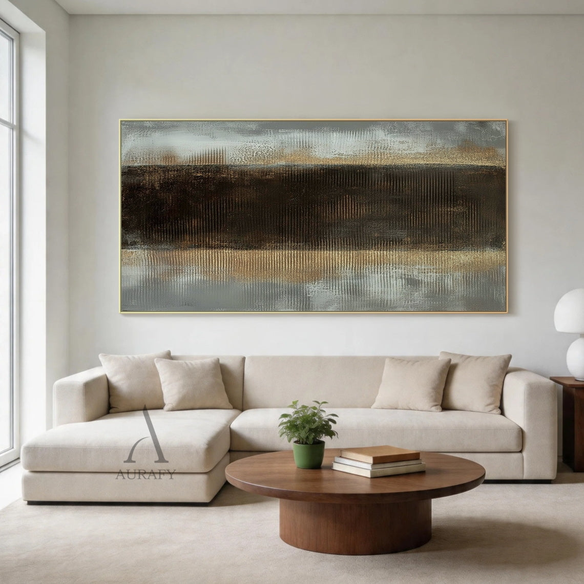 AURA409 General Abstract Wall Art | Black Gray with Warm Metallic Undertones | 3D Tactile Surface | Layered Impasto | Vertical Rhythmic Strokes | Minimalist Wabi-sabi Style | Ideal for Modern Living Room, Japandi Bedroom, or Console Table Focal Point
