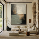 Abstract Black Green Textured Modern Organic Minimalist Luxe Knife Strokes Tactile Art AURA616