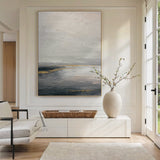 Abstract Wall Art Gray Beige Textured Canvas with Gold Leaf Accents Minimalist Luxe Japandi Style AURA626