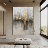 Abstract Gray White Gold Art with Knife Strokes Tactile Sculpted Minimalist Luxe Canvas AURA497