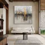 Abstract Gray White Gold Art with Knife Strokes Tactile Sculpted Minimalist Luxe Canvas AURA497