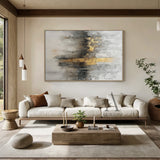 Abstract Gray White Gold Art with Knife Strokes Tactile Sculpted Minimalist Luxe Canvas AURA497
