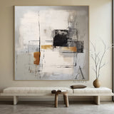 General Abstract Art Gray White Black Hand-painted Oil Brush Stroke Minimalist Luxe Wall Decor AURA486