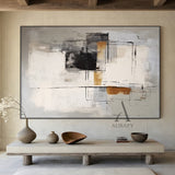 General Abstract Art Gray White Black Hand-painted Oil Brush Stroke Minimalist Luxe Wall Decor AURA486