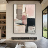 General Abstract Art Impasto Knife Strokes Pink Black Beige Tactile Luxe Modern Canvas AURA495