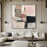 General Abstract Art Impasto Knife Strokes Pink Black Beige Tactile Luxe Modern Canvas AURA495