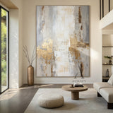 General Abstract Art White Beige Metallic Gold Impasto Texture Tactile Surface Modern Organic Canvas AURA485