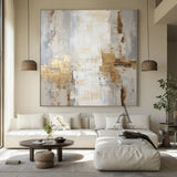 General Abstract Art White Beige Metallic Gold Impasto Texture Tactile Surface Modern Organic Canvas AURA485