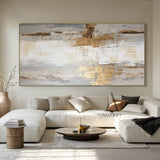 General Abstract Art White Beige Metallic Gold Impasto Texture Tactile Surface Modern Organic Canvas AURA485
