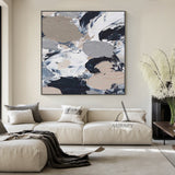 General Abstract Wall Art with Tactile Impasto Texture White Black Beige Modern Organic Design AURA478