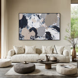 General Abstract Wall Art with Tactile Impasto Texture White Black Beige Modern Organic Design AURA478