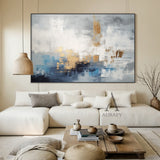 Abstract Wall Art Minimalist Luxe with High Relief Gold Tactile Surface Knife Strokes Black Drips AURA487