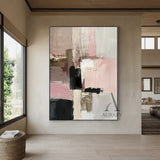 Abstract Wall Art Pink Black White Thick Knife Strokes Tactile Luxe AurafyArt AURA494