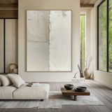 General Abstract Beige White Cracked Plaster Textured Wabi-Sabi Tactile Modern Organic Artwork AURA473