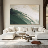 General Abstract White Modern Organic Art with Knife Strokes Thick Impasto Fluid Green Layers AURA489