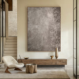 Gray Abstract Art Plaster Textured Tactile Surface Industrial Minimalist Sculpted Lines Wall Decor AURA596