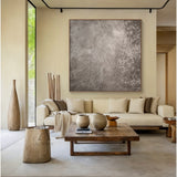 Gray Abstract Art Plaster Textured Tactile Surface Industrial Minimalist Sculpted Lines Wall Decor AURA596