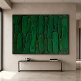 Green 3D Textured Painting Plaster Impasto Knife Stroke Wabi-Sabi Sculpted Canvas Minimalist Luxe Wall Art AURA762