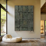 Green Abstract Art Tactile Natural Texture Grid Pattern Thick Paint Wall Decor AURA470