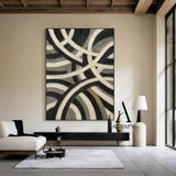 3D Textured Abstract Painting Sculpted Canvas High-Relief Tactile Black Beige Gray Modern Art AURA516