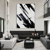 Minimalist Wall Art Black White Abstract Brushstroke Ink Splatter Dynamic Tactile Art AURA551